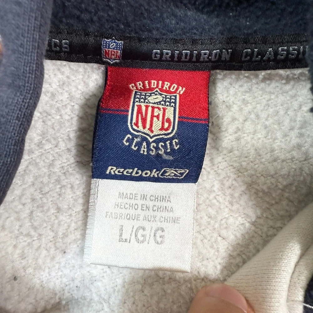 Reebok Hoodie Men L Navy White Bears NFL Gridiron Classic Half Zip Pullover‎